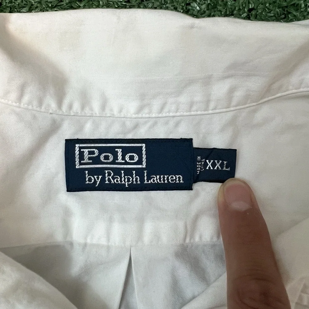 VTG Polo Ralph Lauren Short Sleeve Open Collar Button Up Shirt Mens XXL White